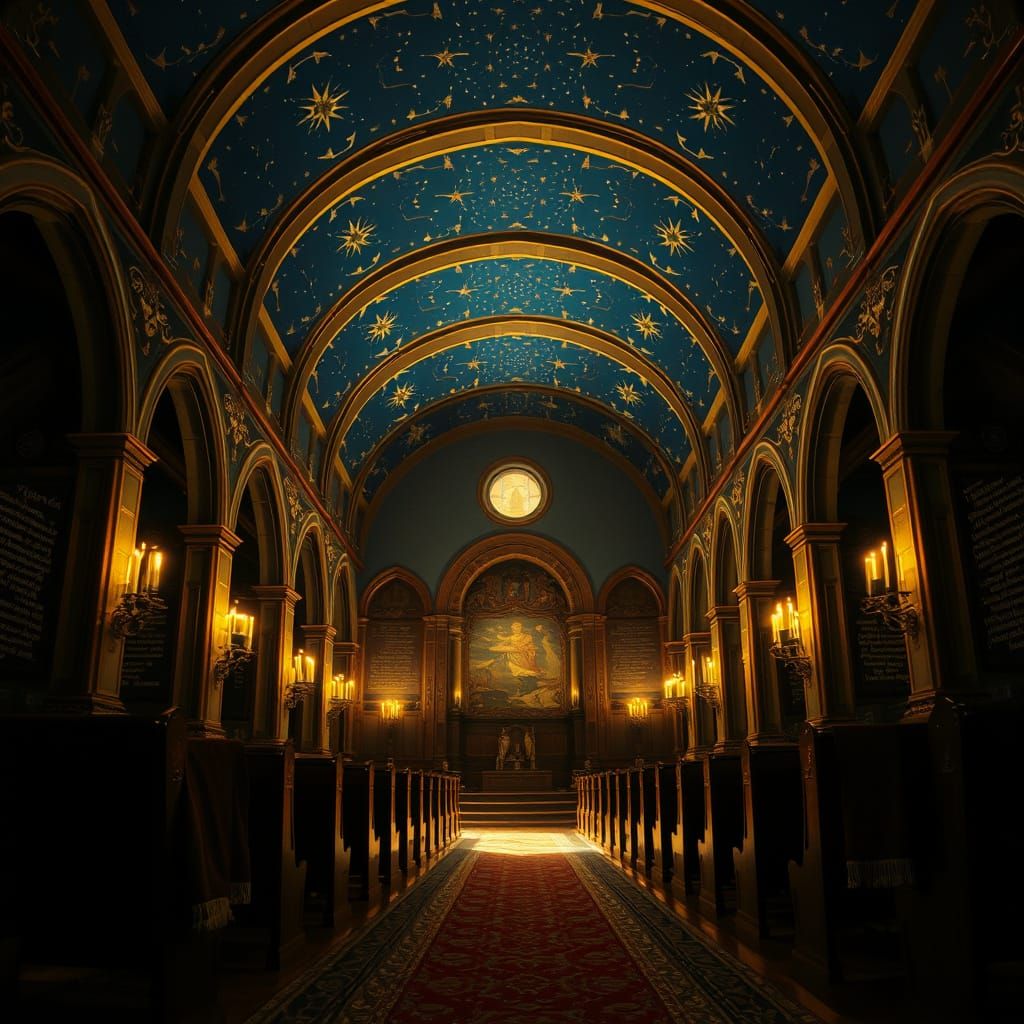 Grand Cathedral Hall in Deep Blue and Gold