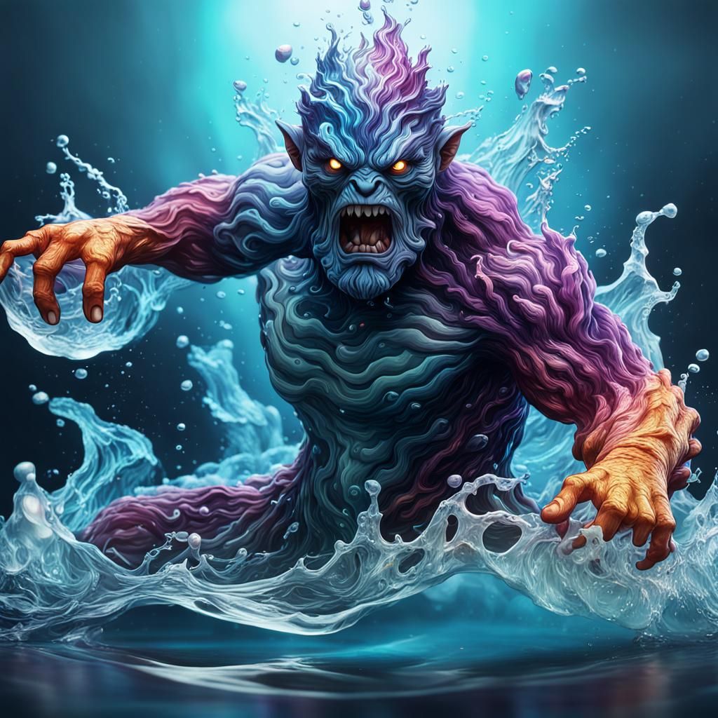 Mesmerizing Water Elemental in Liquid World, 3D Anime Art