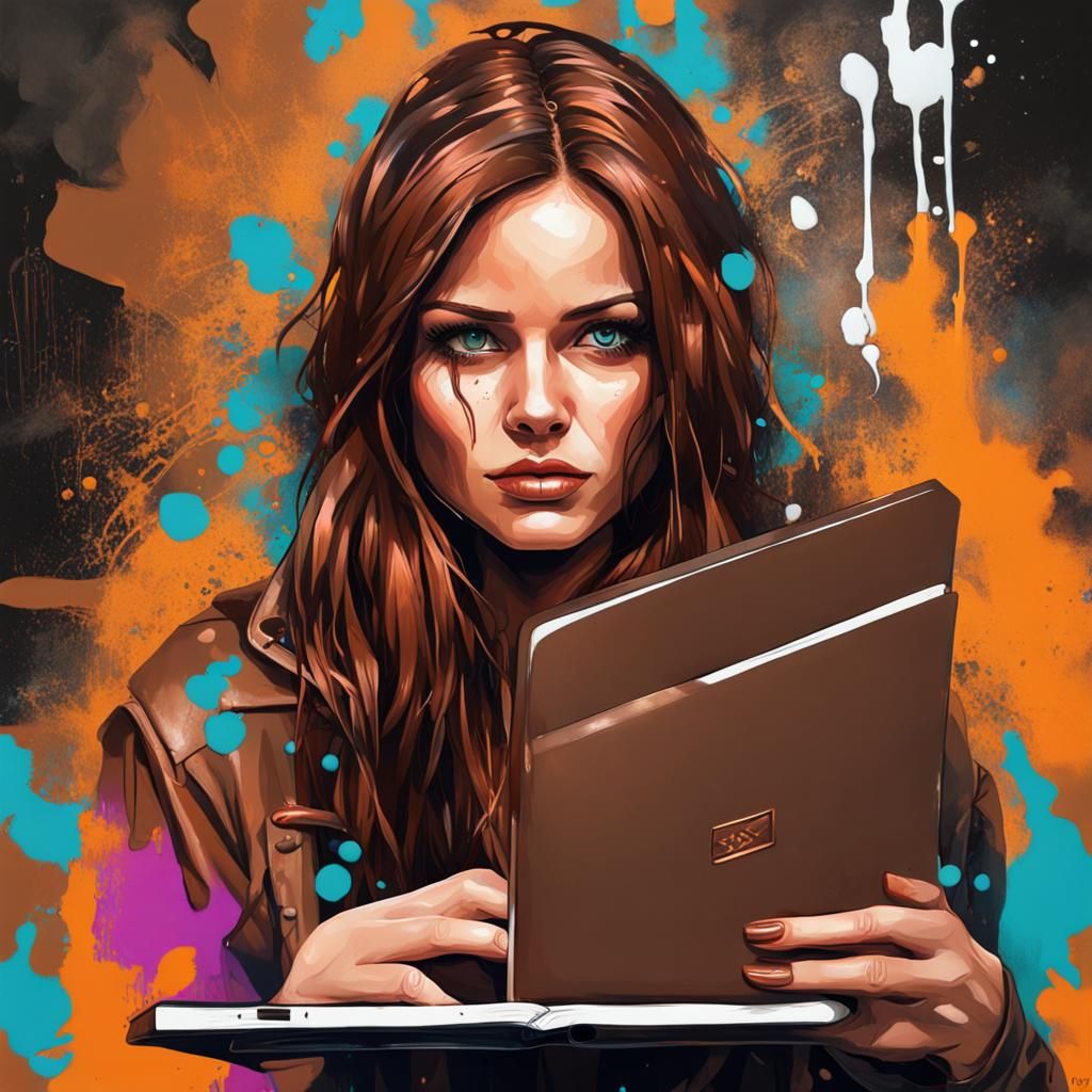 Woman with Laptop: Graffiti Art Style