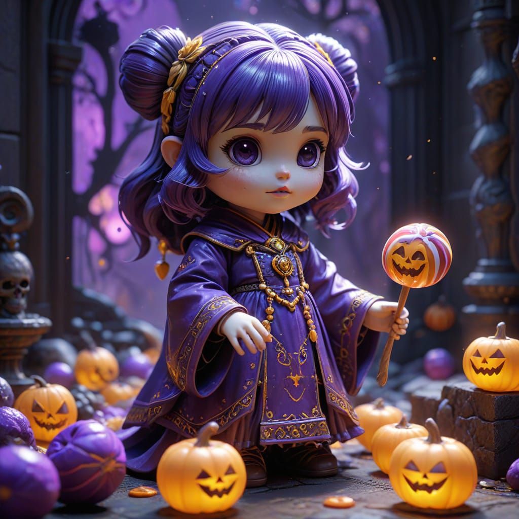 Cute Candies and Ghosts Trick-or-Treating in Chibi Style
