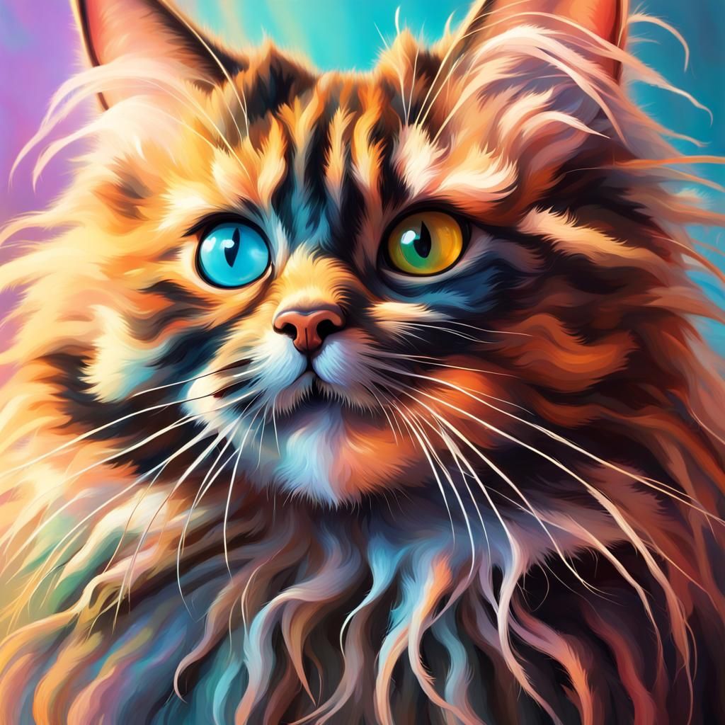 Surprised Frazzled Cat in Hyperrealistic Splash Art