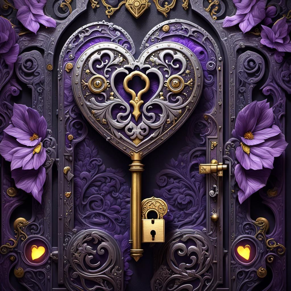 Heart-Shaped Lock and Silver Key: Dark Fantasy Art