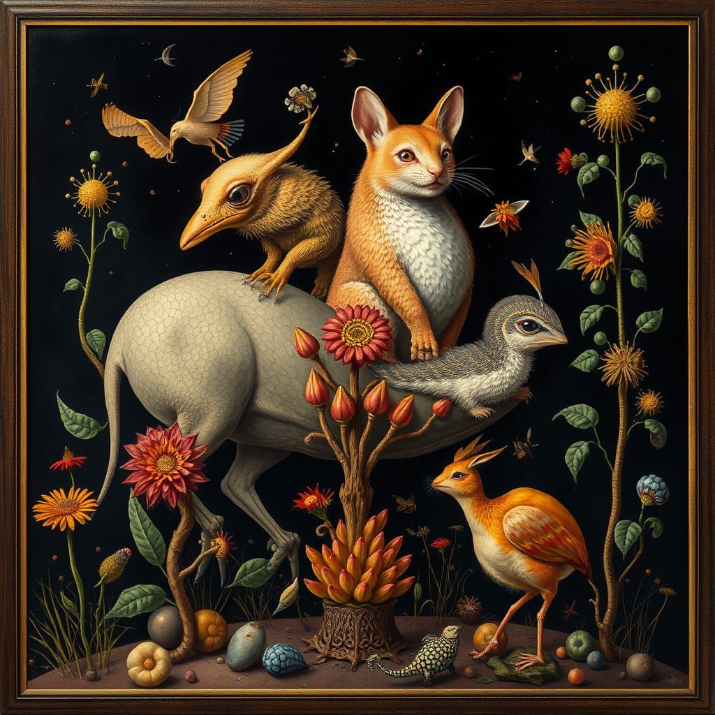 Animal beautiful fantastic asymmetric surrealistic compositi...