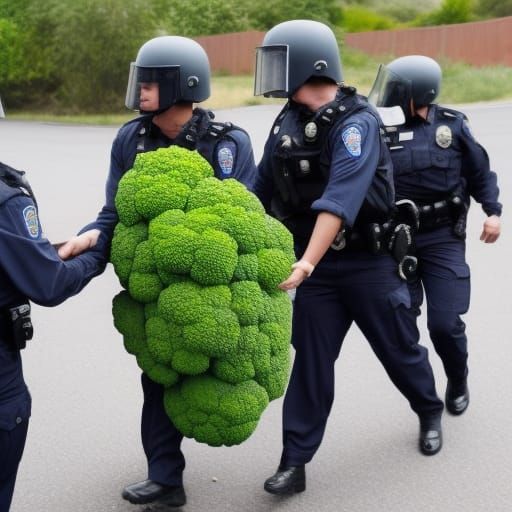 Police arresting a large bunch of broccoli