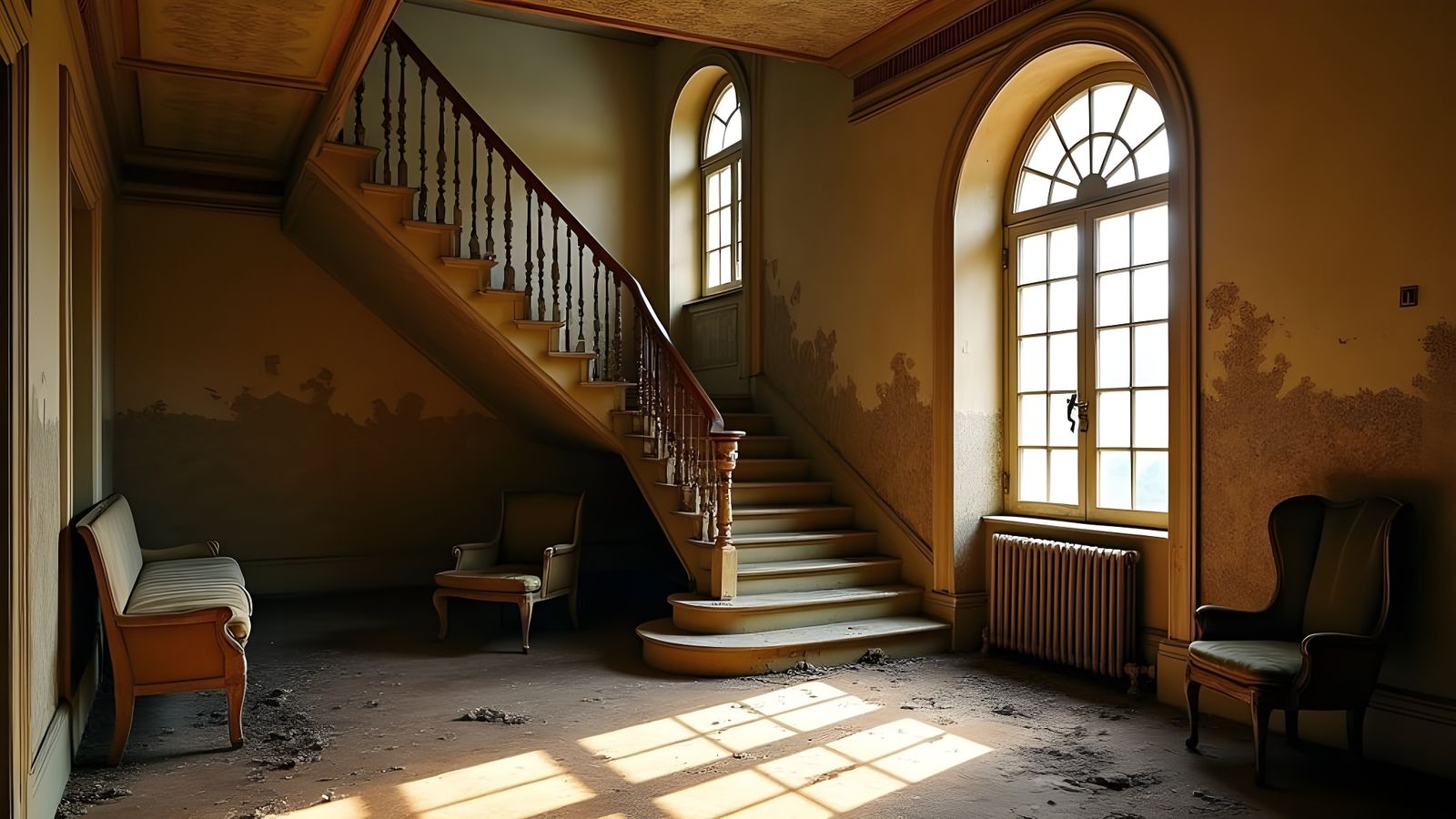 Abandoned Rococo Mansion Interior in Golden Light