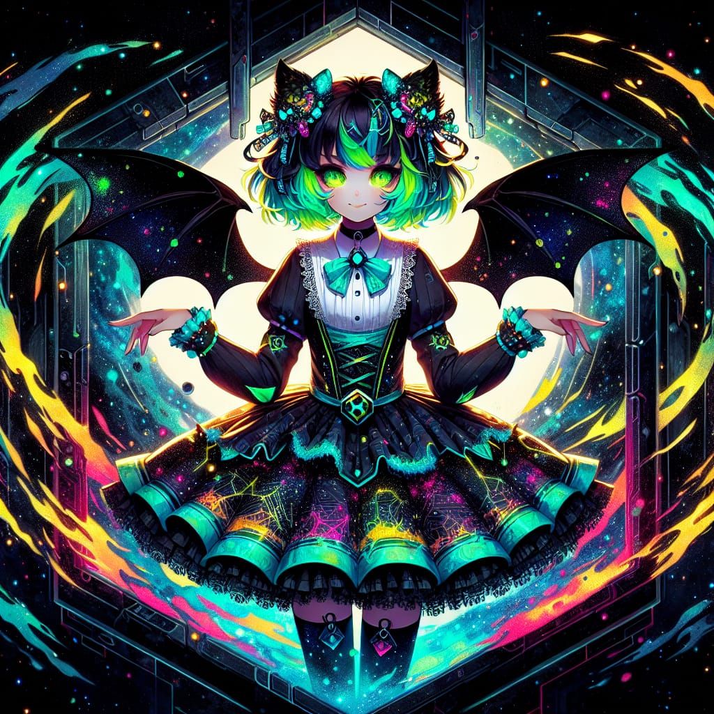 Cute Evil Demon in Cosmic Anime Style