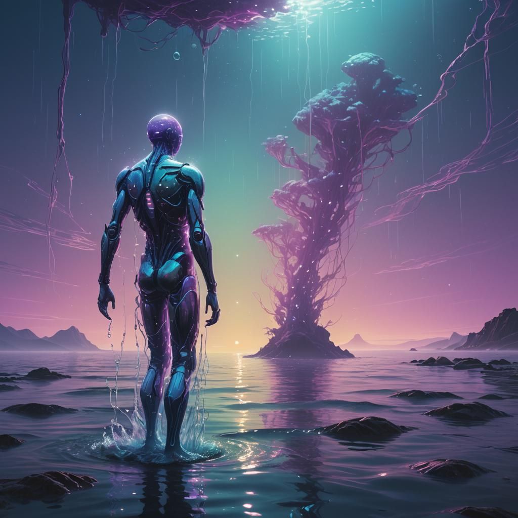 Water Humanoid in Dreamlike Oceanic Environment