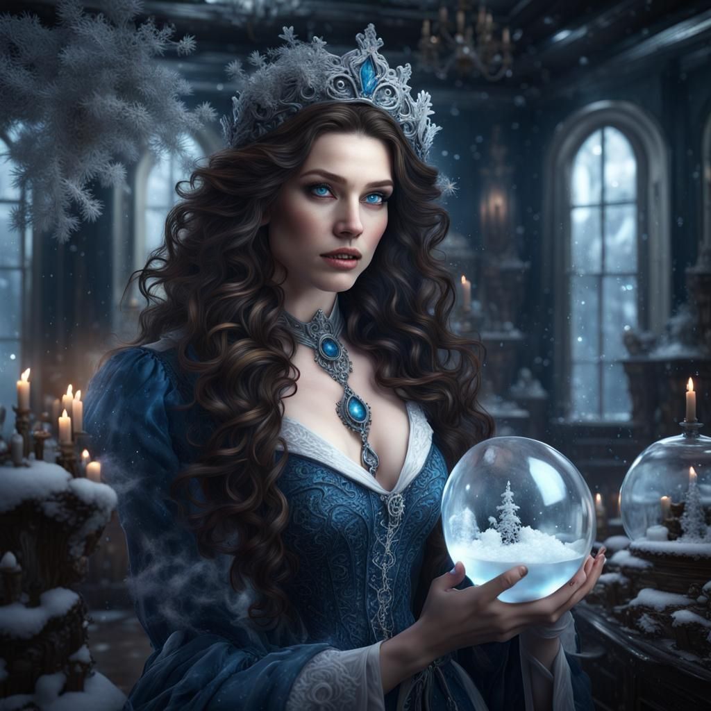 Winter Sorceress Conjuring Ice Creatures: Fantasy Art