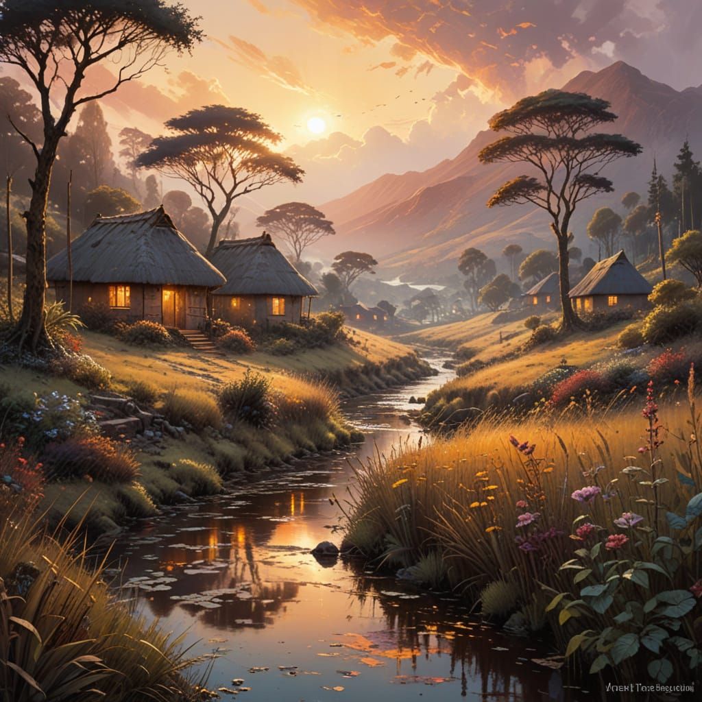 Edochie Village in Africa as a Masterpiece Painting