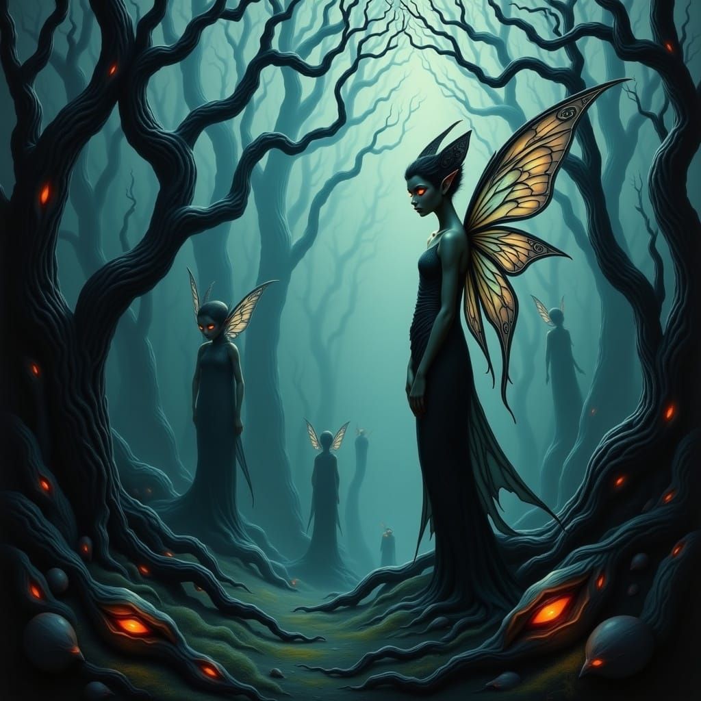 Ethereal Encounter: Dark Fairy Elves in a Mysterious Landsca...