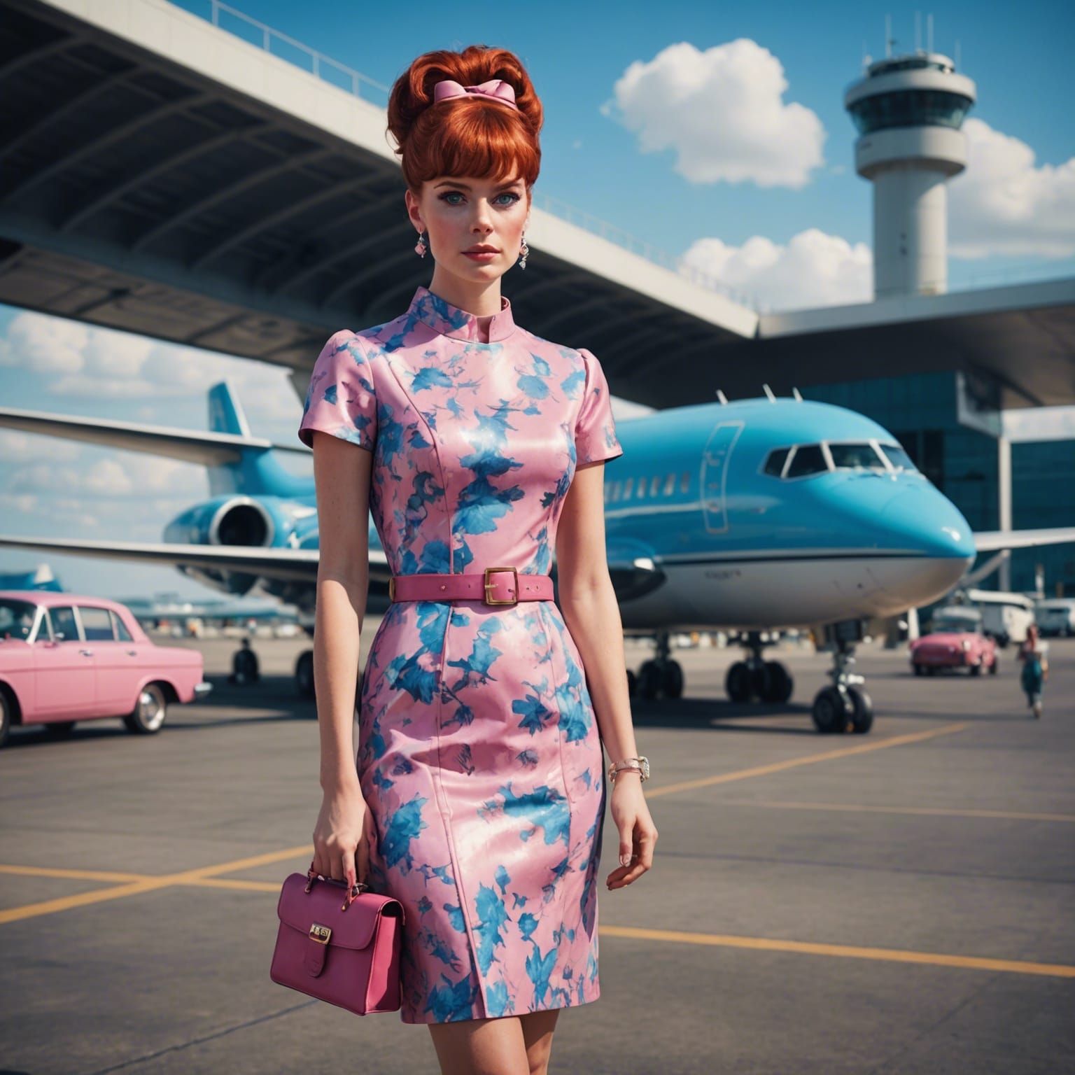1960s Woman on Runway: Detailed Matte Painting