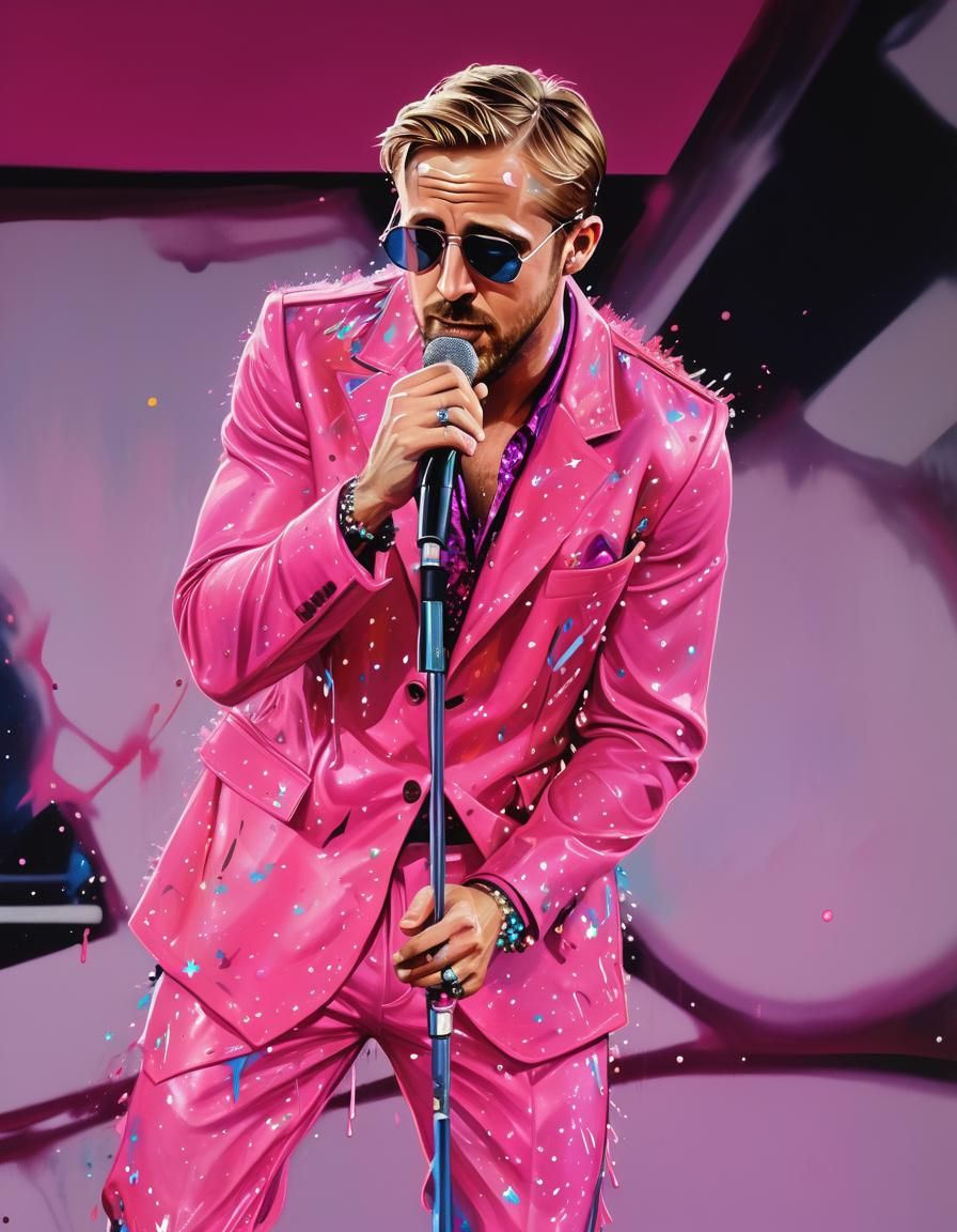 Singer on Stage with Neon Lights in Graffiti Art Style