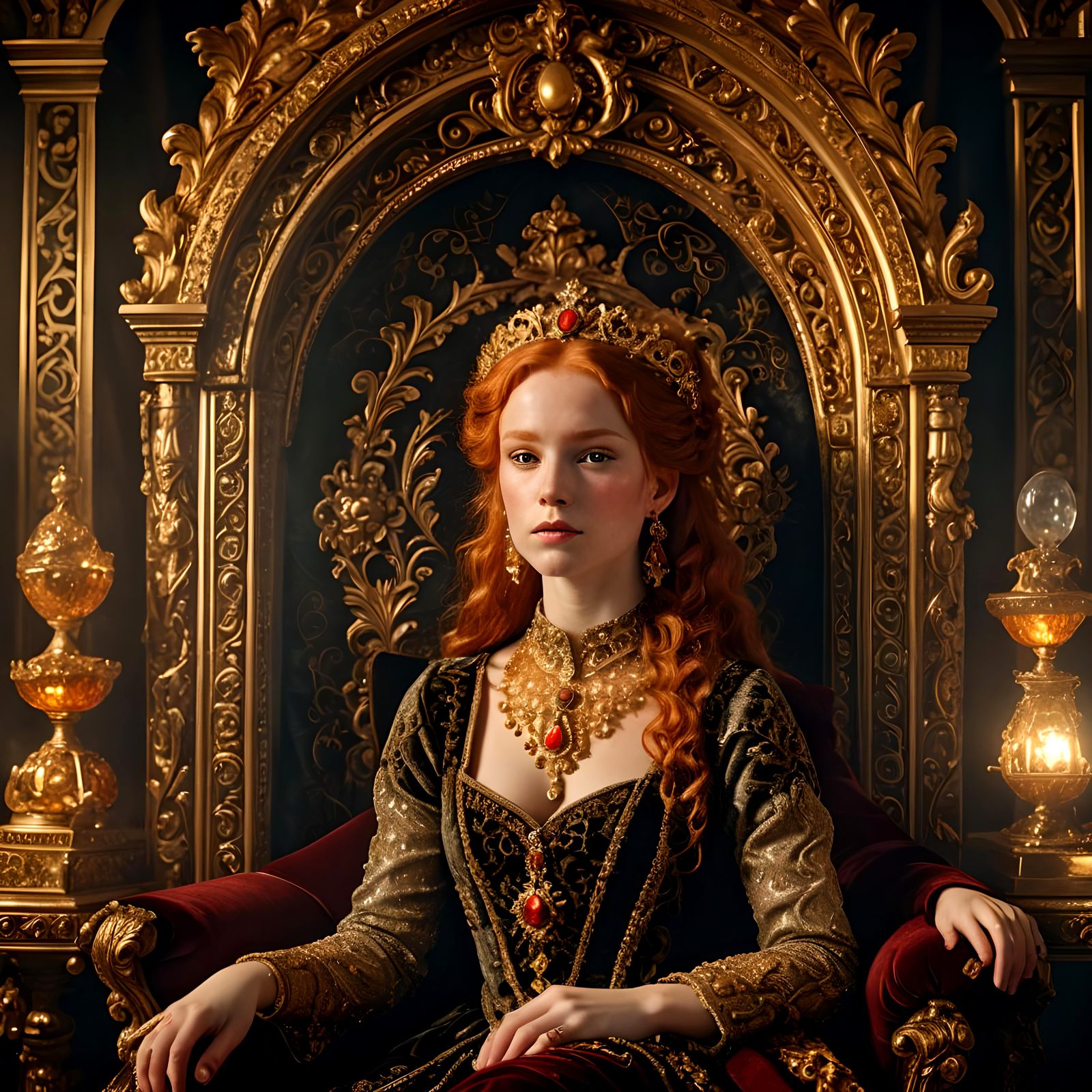 Red-Haired Princess with Amber Jewelry
