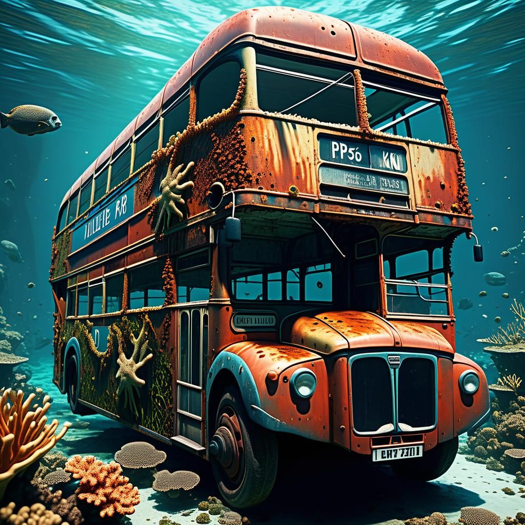 Underwater London Bus in Tropical Reef