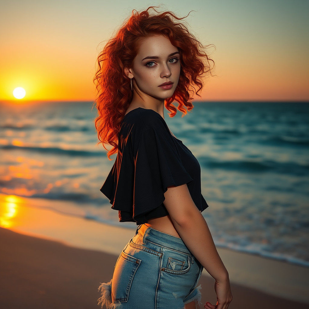 Red-Haired Maiden at Sunset: Fantasy Concept Art