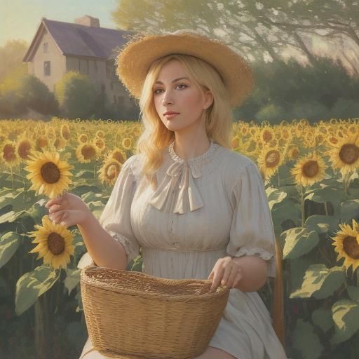 Blonde Woman on Bike with Gourds: Impressionist Style