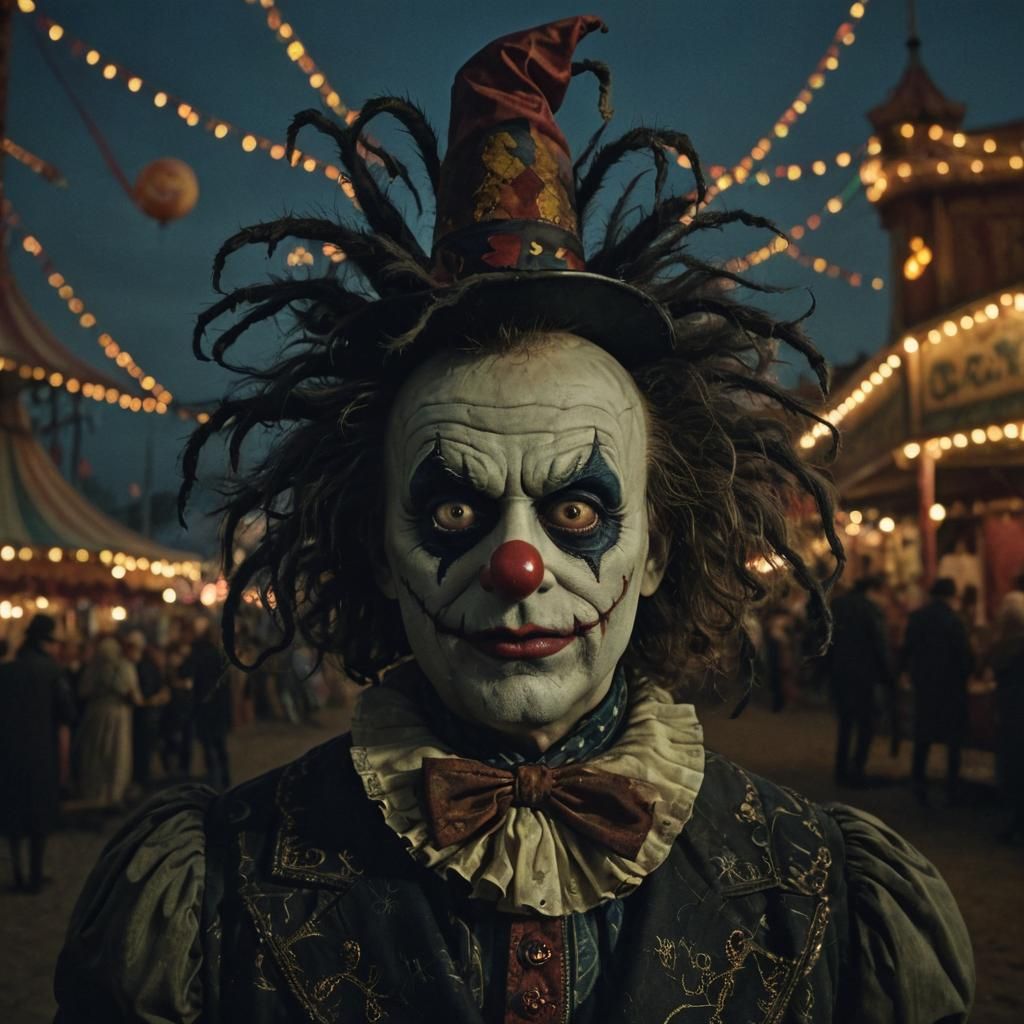 Eerie Carnival: Clown-Headed Spider in Burtonesque Style