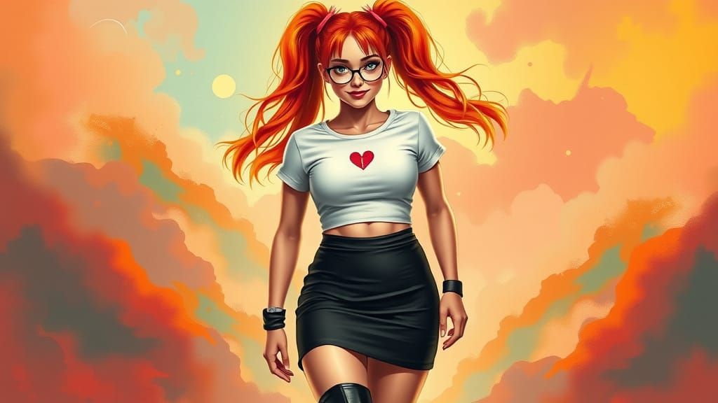 Confident Fitness Model in Vibrant Digital Art