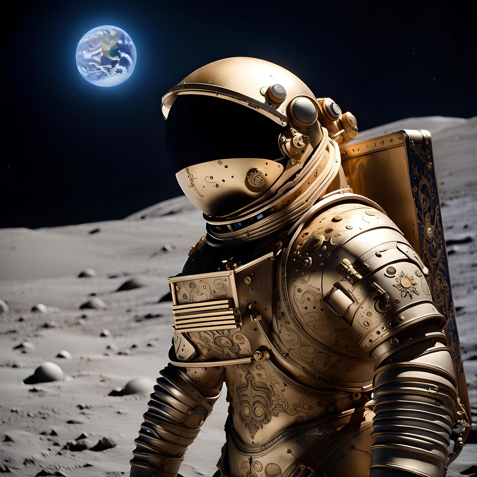 French Astronaut King on Moon in Dust Storm