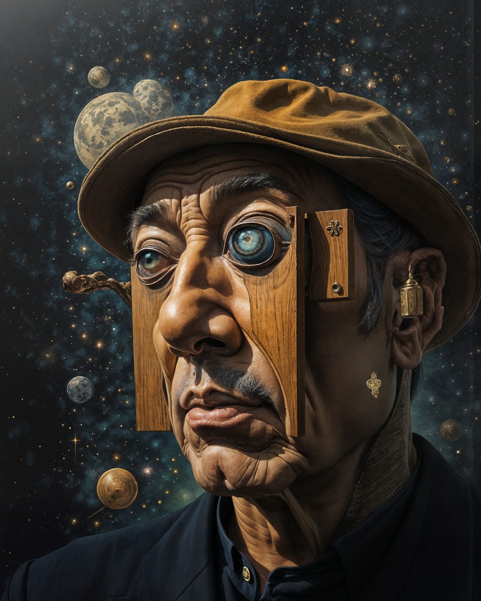 Surreal Cosmos Man Portrait in Chiaroscuro Style