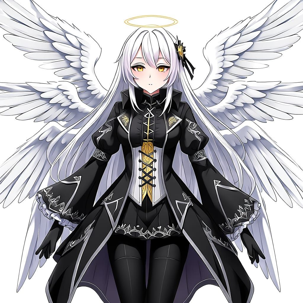 Angel Gabriel in Gothic Attire with Twelve White Wings