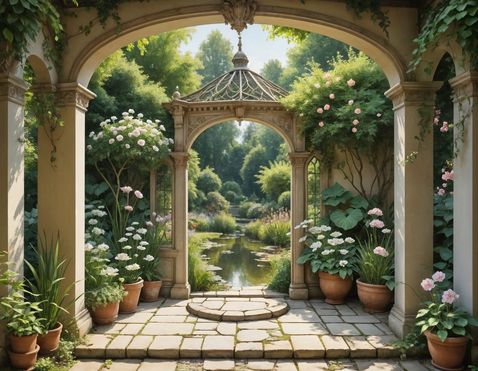Botanical Drawing of a Beautiful Summer Garden