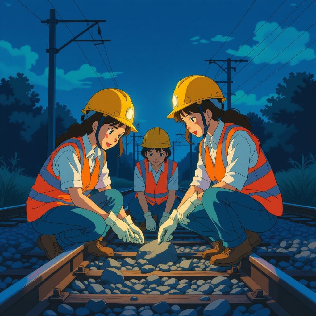 Italian Geologists Sampling Rocks in Studio Ghibli Style