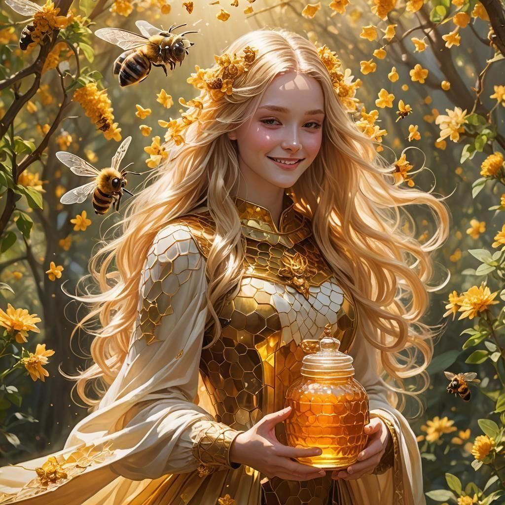 A masterpiece. Young beautiful happy blonde girl with long h...