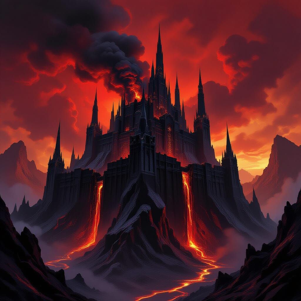 Gothic Volcanic Fortress in Epic Fantasy Style