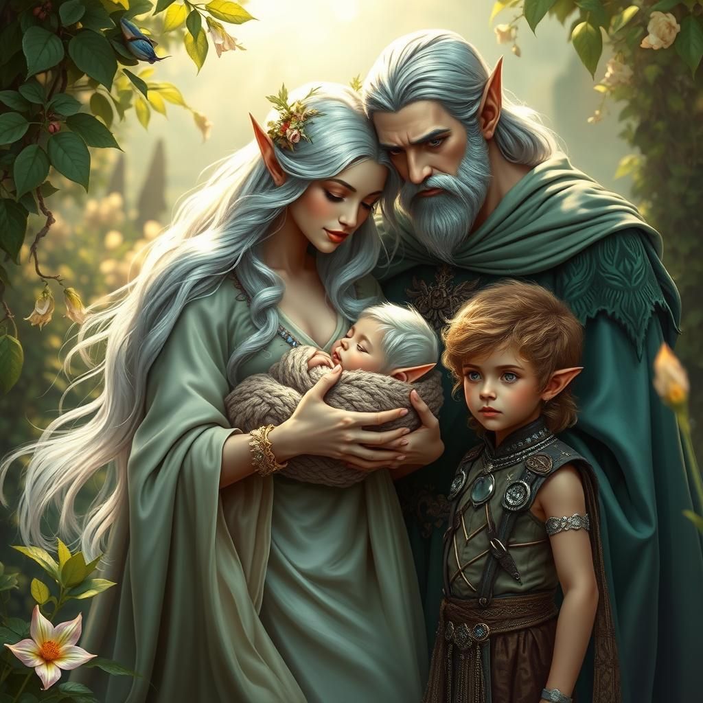 Enchanted Elven Family Portrait in Ethereal Lighting