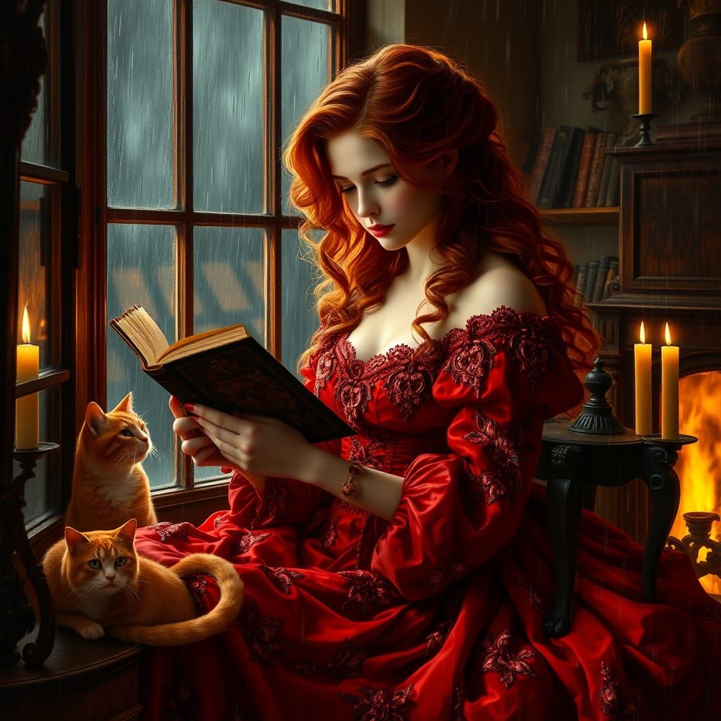 Baroque Woman Reading During Storm