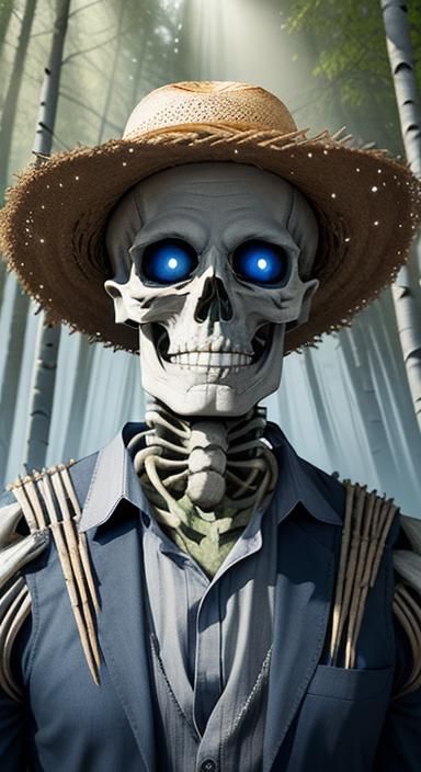 Undead Skeleton Farmer Portrait in Birch Grove
