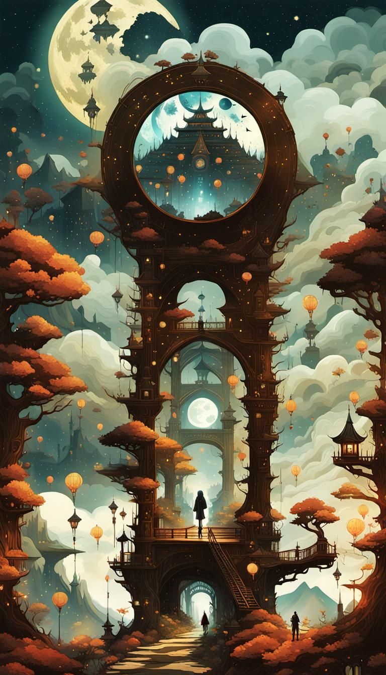 Starry Fantasycore Tower in Surrealist Collage Art