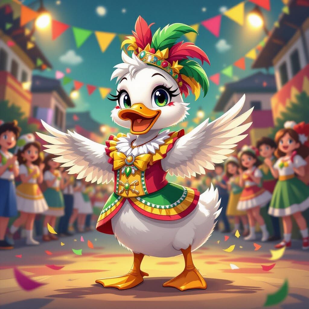Dancing Duck at Carnival in Manga Anime Style