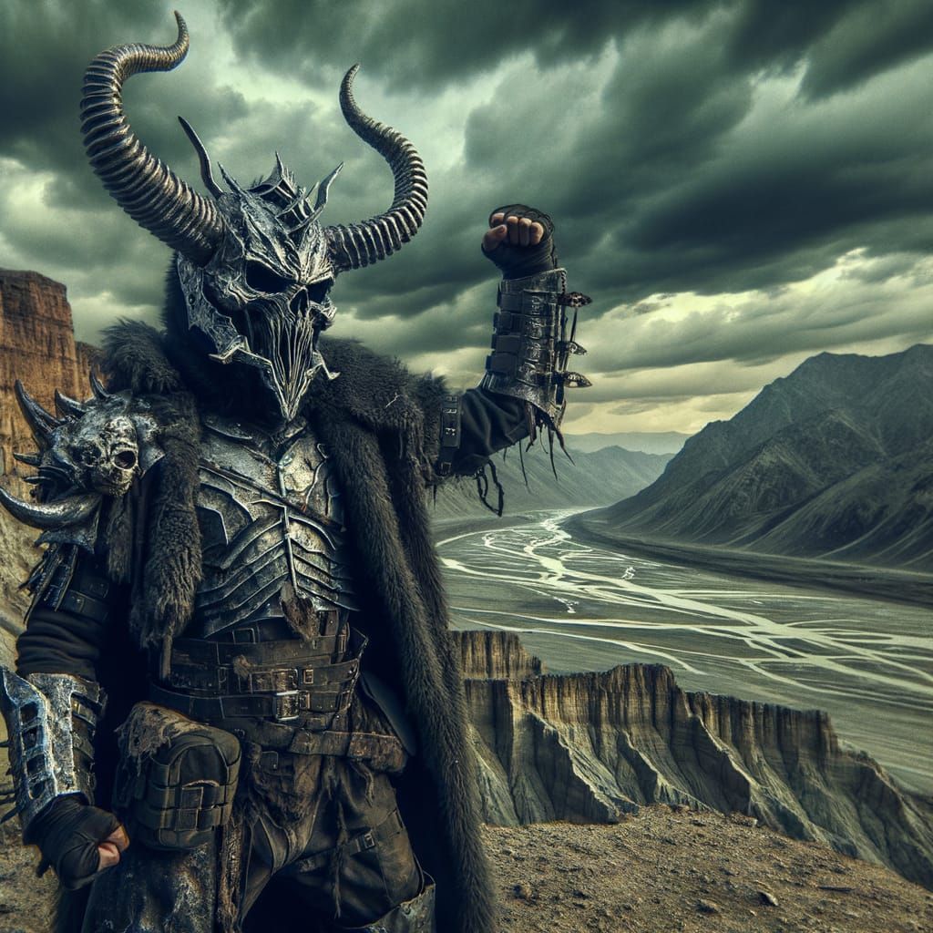 Warlord in Demon Helmet Dominates Post-Apocalyptic Wasteland