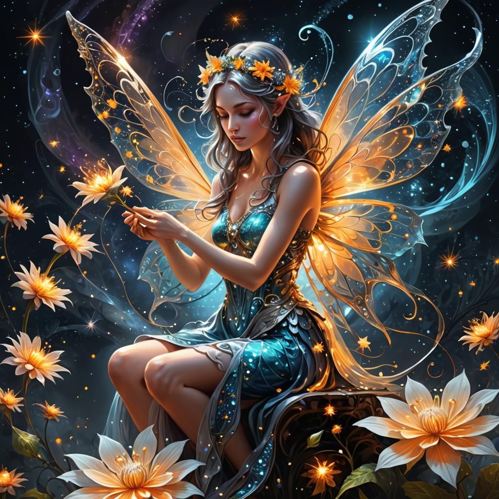 Fairy on Flower in Digital Fantasy Art