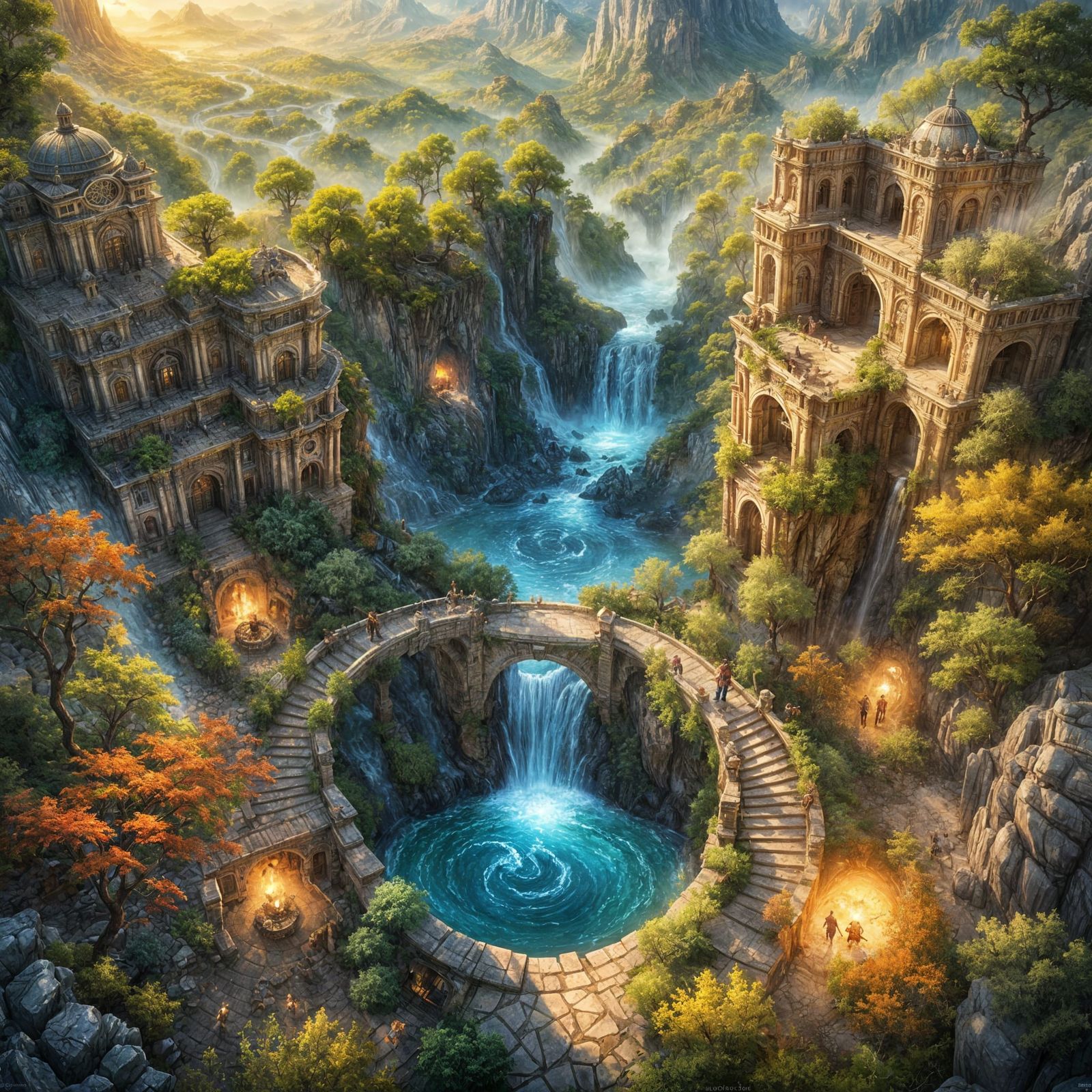 Detailed Landscape Through Dimensional Portal, Top View