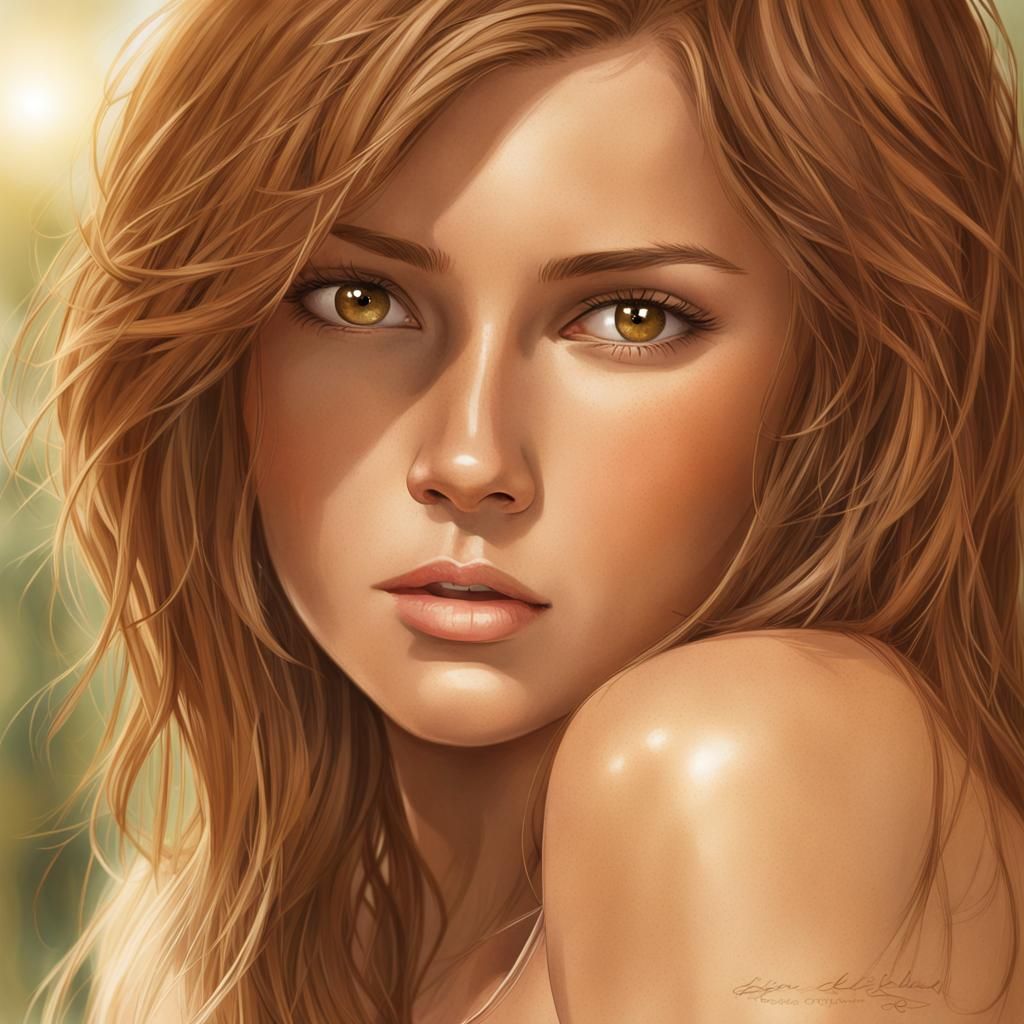 Amber Eyed Woman with Brown Hair: Fantasy Art