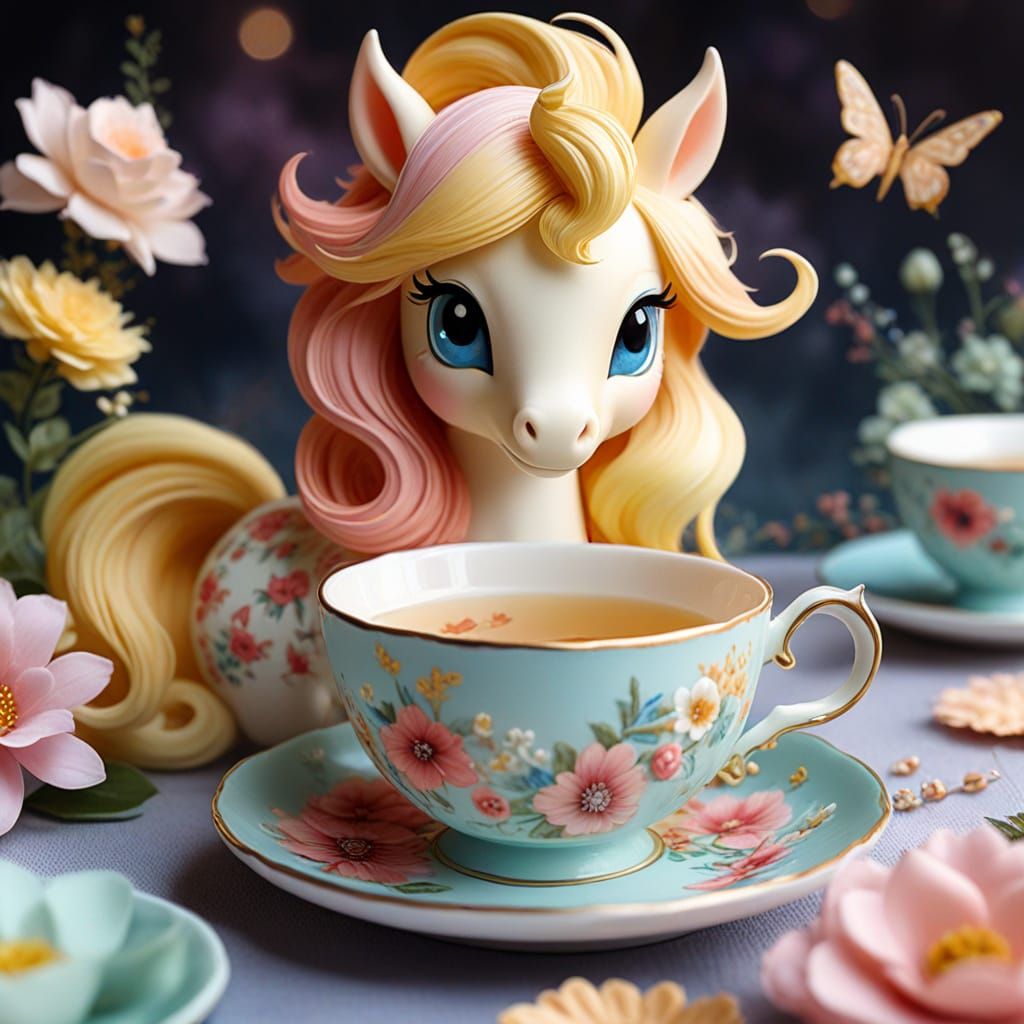 Fancy Ponyta's Tea Party in Watercolor Style