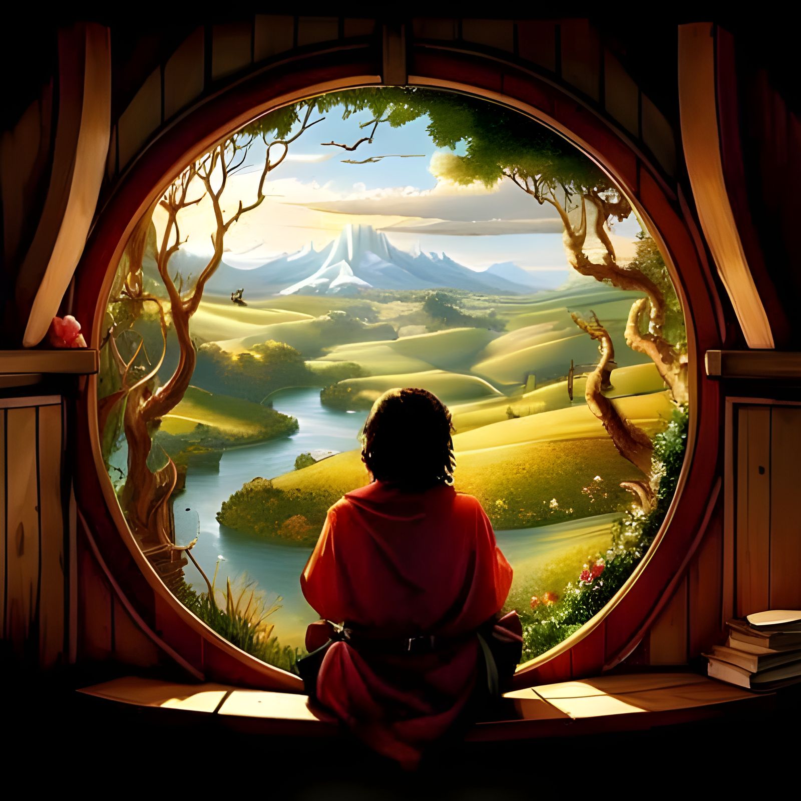 Hobbiton Morning View Through Round Window