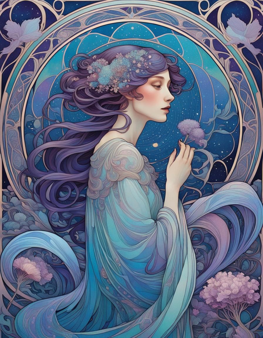 Ethereal Spore Creature in Art Nouveau Style