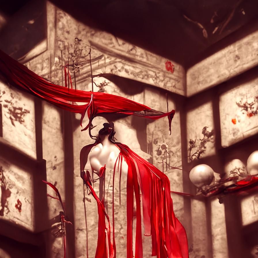 Exquisite Geisha in Crimson Theater: Mezzotint Print