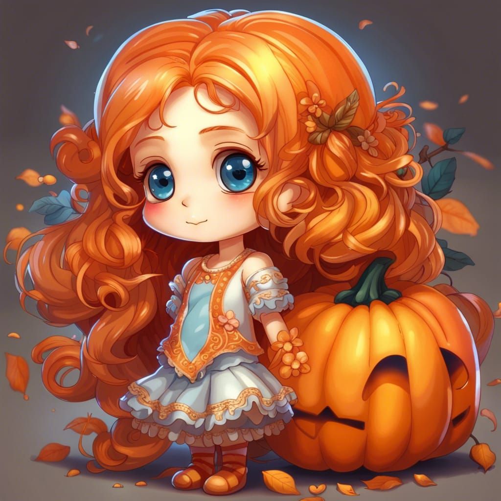 Adorable Chibi Girl in Pumpkin Costume