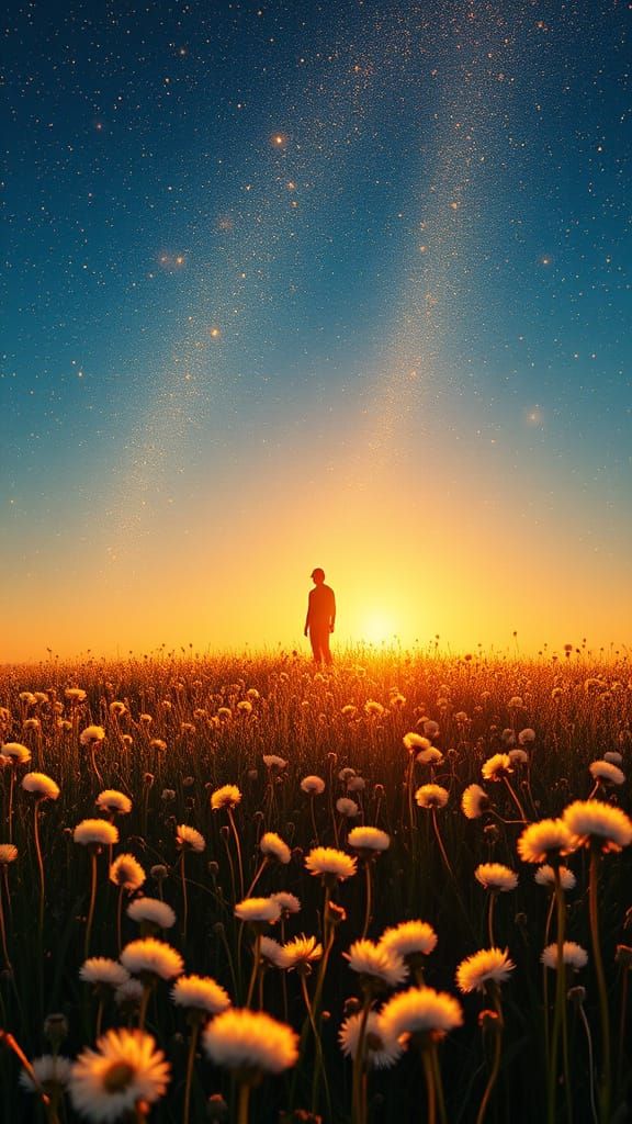 Surreal Summer Sunset in a Boundless Dandelion Field