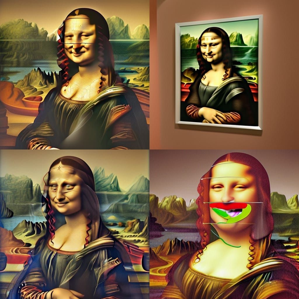 Mona Lisa Laughing Eating Salad in Hyperrealism