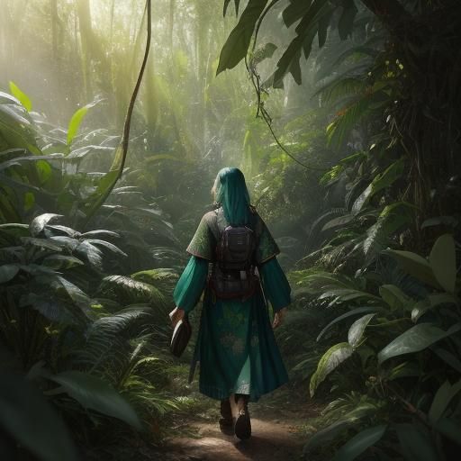 Rural Girl in Jungle, Hyper-Realistic Digital Art