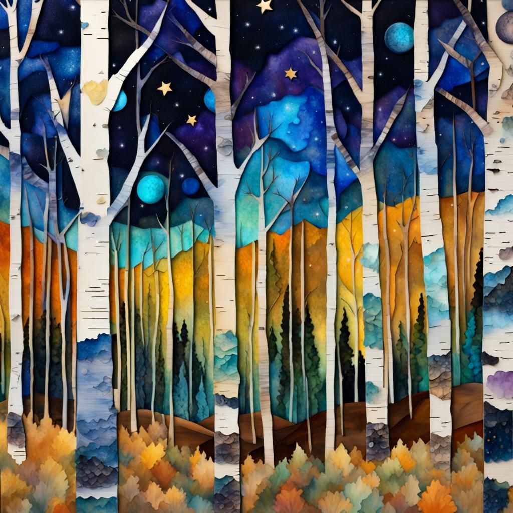Aspen Forest Starry Sky Paper Collage