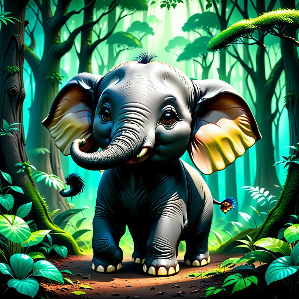 A chibi baby Asian elephant