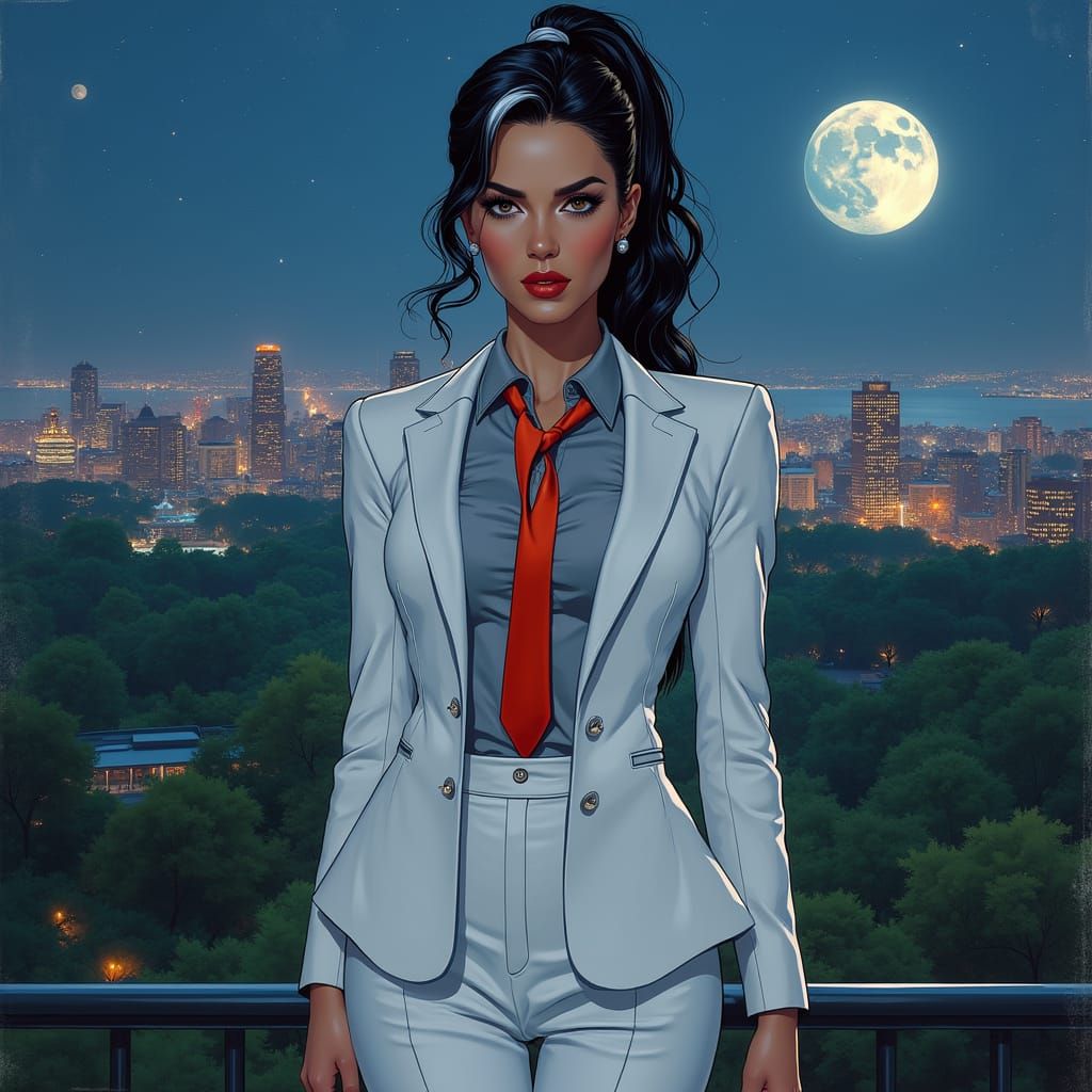 Sleek Businesswoman in Futuristic Boston Commons