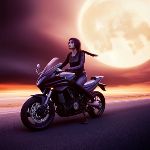 Girl on Motorbike at Night with Fire